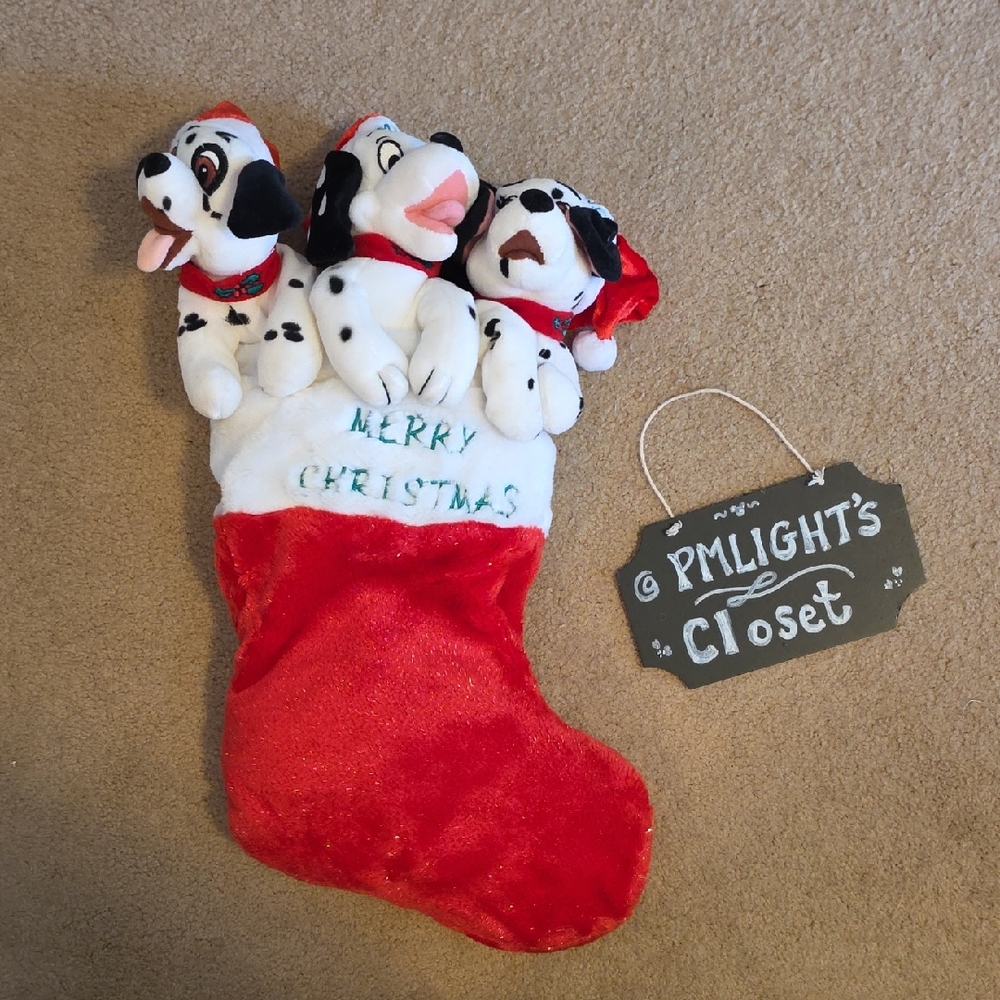 Disney 101 Dalmatians Plush Christmas Stocking Jewel Domino Lucky Red White